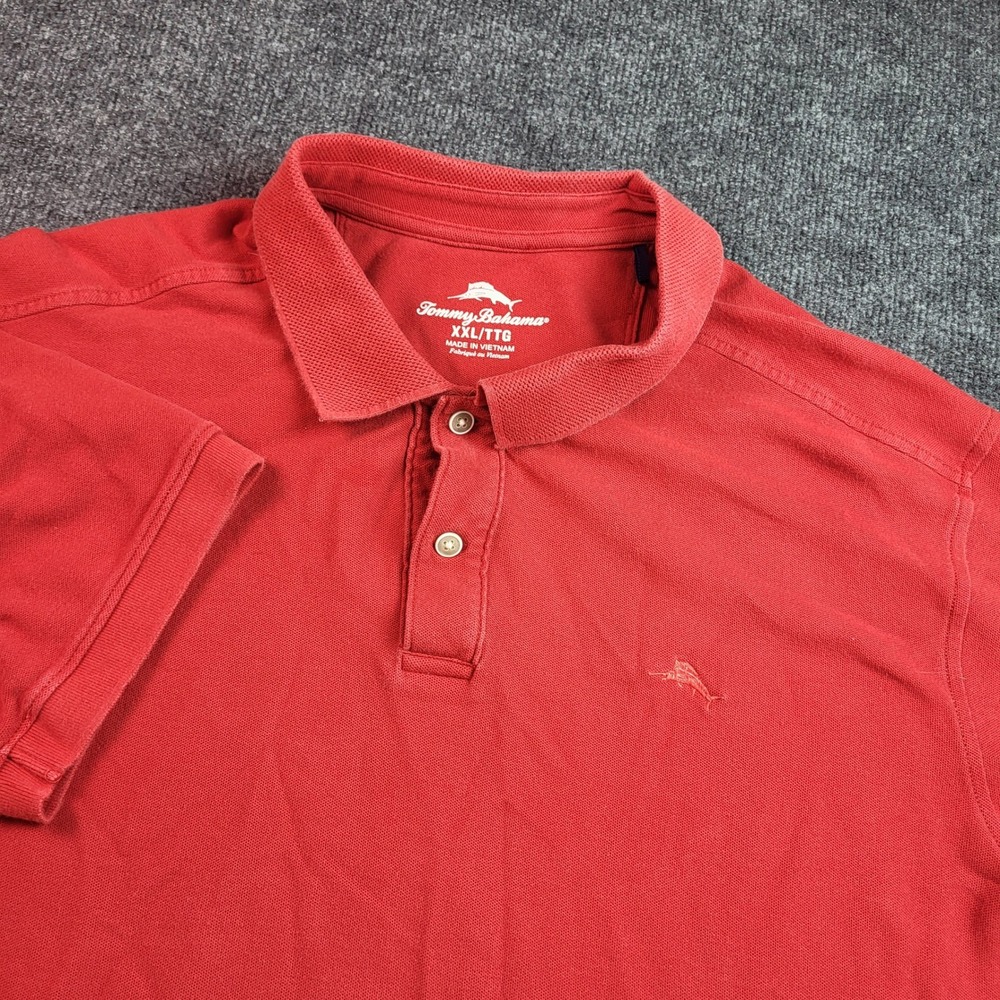 Tommy Bahama Mens XXL Red Short Sleeve‎ Cotton Pique Polo Shirt Marlin Logo